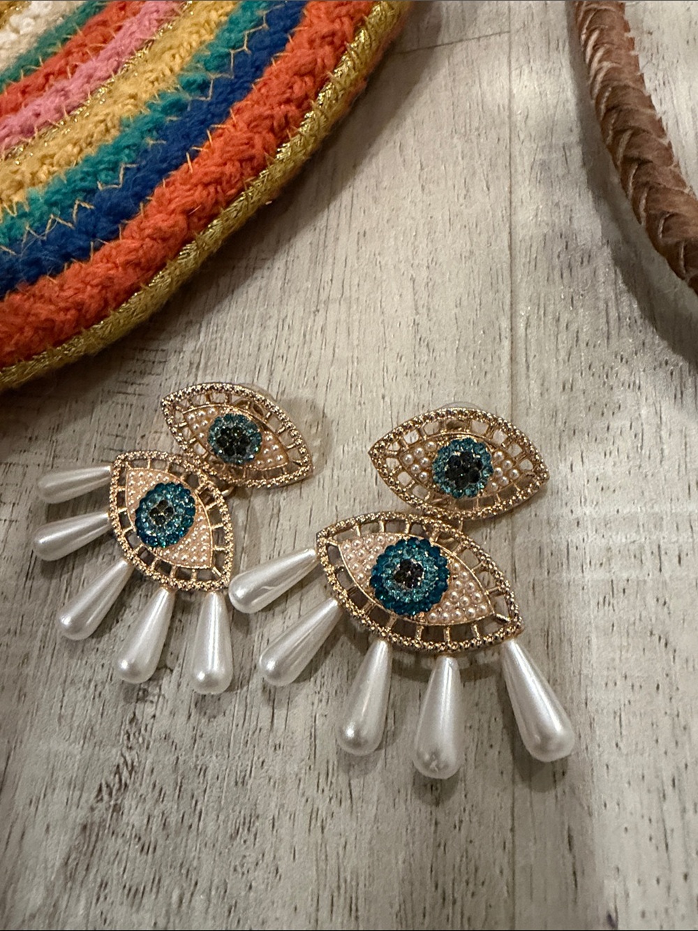 BaubleBar Gold-Tone Blue Crystal & Pearl Evil Eye Drop Earrings